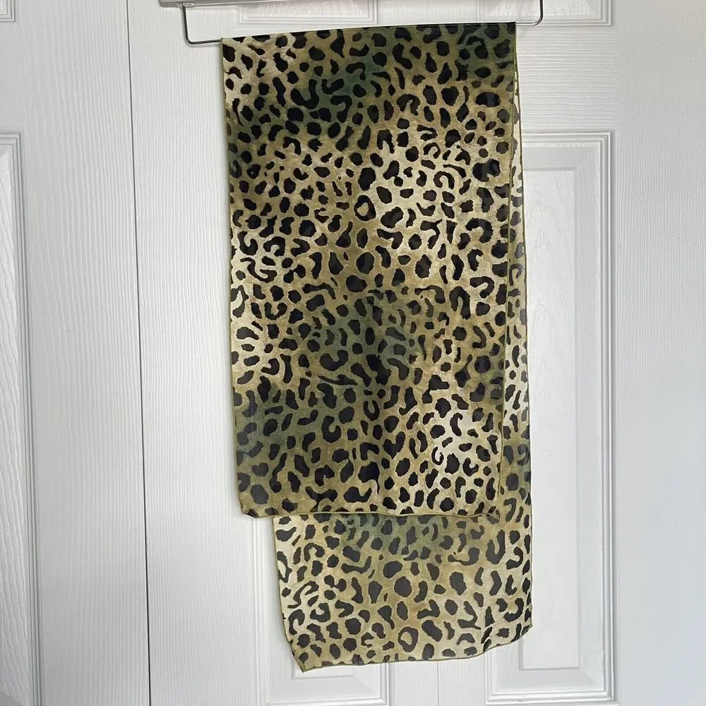 Leopard Animal Print Long Silky Scarf 44x11 EUC